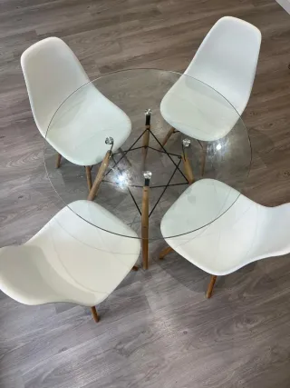 Mesa redonda cristal y madera