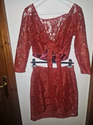 Conjunto 2 piezas encaje rojo