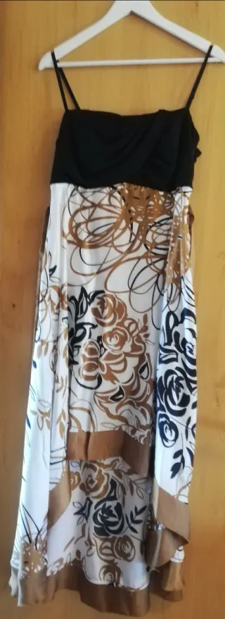 Abito floreale nero, marrone, oro, bianco