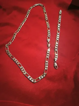 Conjunto Cadena y Pulsera Fígaro Plata