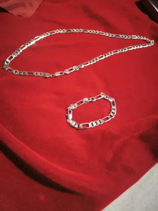 Conjunto Cadena y Pulsera Fígaro Plata