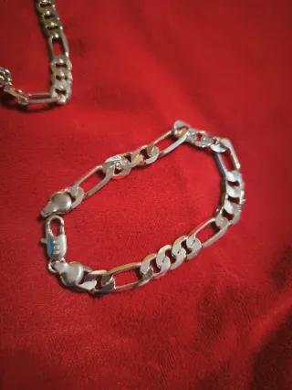 Conjunto Cadena y Pulsera Fígaro Plata