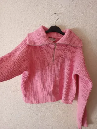 Jersey rosa cremallera cuello alto