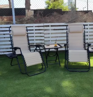 Tumbonas plegables T-Lovendo - Pack 2 + mesa