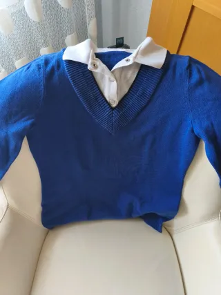 Jersey Ralph Lauren cuello pico azul y blanco