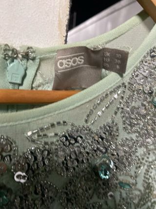 Vestido joya verde y plateado