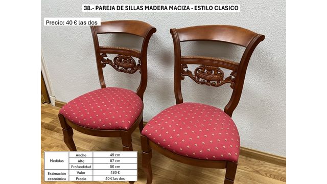 Pareja Sillas Madera Maciza Estilo Clásico