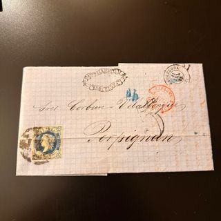 Lote 5 cartas siglo XIX España Francia 12 cuartos