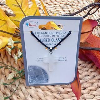 COLGANTE CRUZ PIEDRA MINERAL NATURAL CUARZO BLANCO
