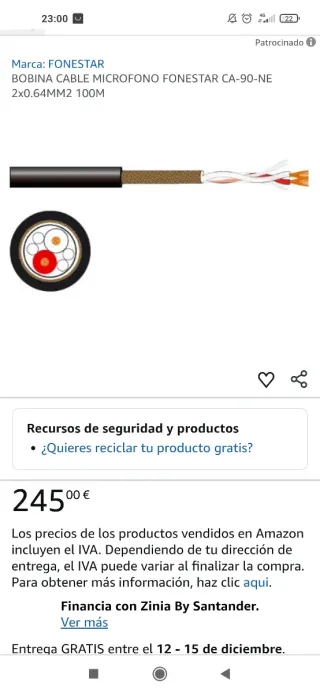 6 rollos de cable balanceado de 100 m