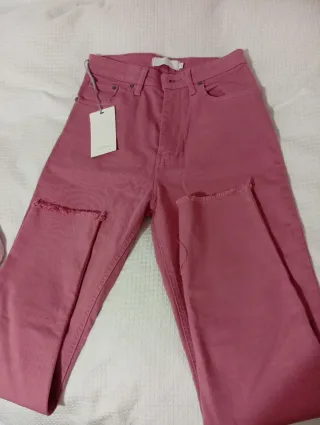 Pantalones vaqueros rosas mujer