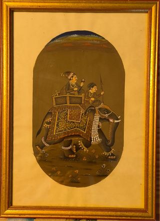 Cuadro antiguo elefante y jinetes