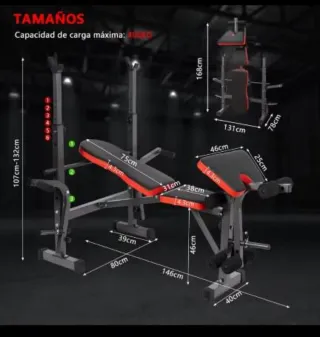 Banco musculación+barra polea+soporte sentadilla
