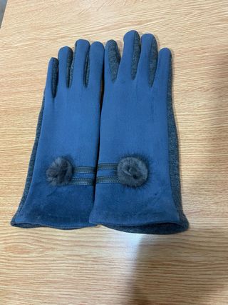 Guantes mujer pompón gris azul