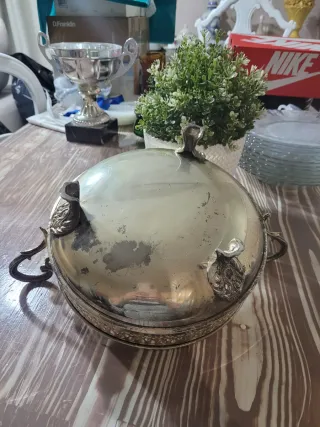 Frutero/centro de mesa plateado con asas Vintage