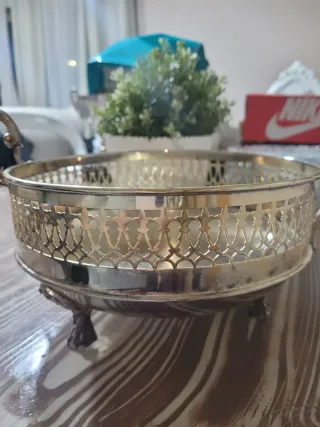 Frutero/centro de mesa plateado con asas Vintage