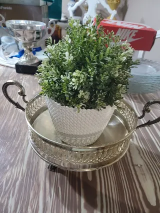 Frutero/centro de mesa plateado con asas Vintage