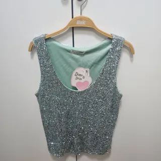 Top lentejuelas  verde/plata s/M