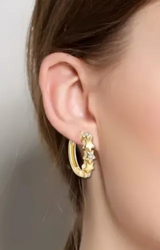 Aros Plata Baño Oro Estrellas Circonitas