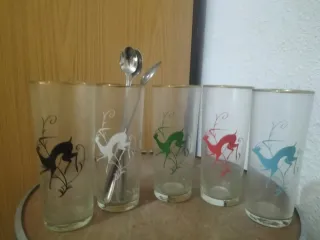 Set 5 Vasos Cristal Dibujo Ciervo