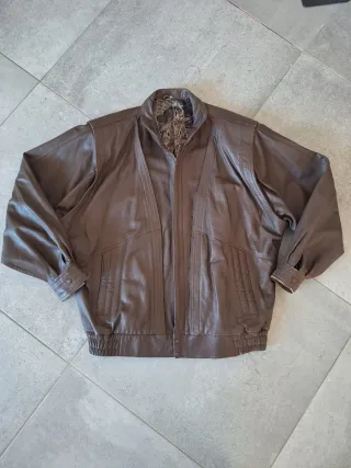 Chaqueta Bomber Piel Vintage Marrón 80s XL