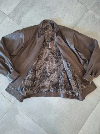 Chaqueta Bomber Piel Vintage Marrón 80s XL
