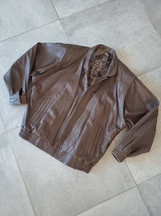 Chaqueta Bomber Piel Vintage Marrón 80s XL