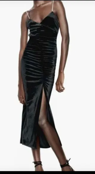 Vestido Terciopelo Negro Zara Talla XS