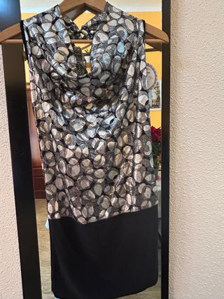 Vestido fiesta plateado y negro