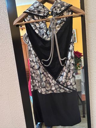 Vestido fiesta plateado y negro