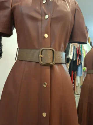 Vestido Polipiel Marrón Zara Talla XS