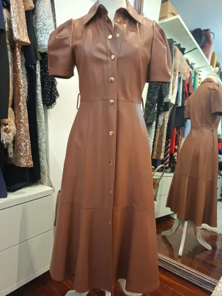 Vestido Polipiel Marrón Zara Talla XS