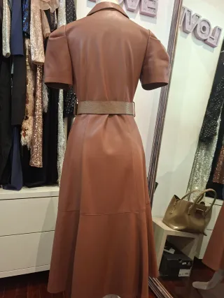 Vestido Polipiel Marrón Zara Talla XS