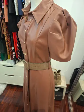 Vestido Polipiel Marrón Zara Talla XS