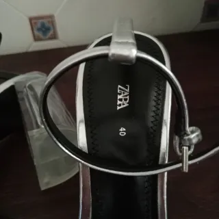 Sandalias tacón Zara Plata Transparente