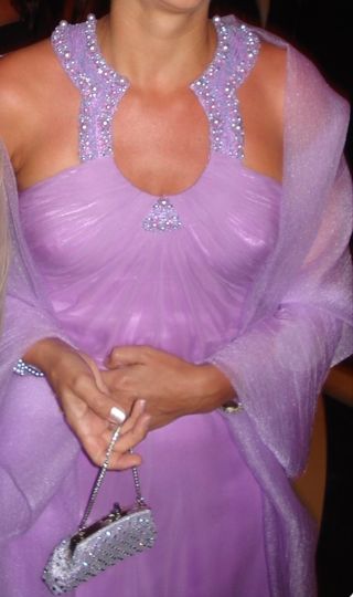 Vestido Fiesta Lujo Seda Lila Pedrería