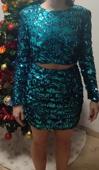 Vestido lentejuelas turquesa