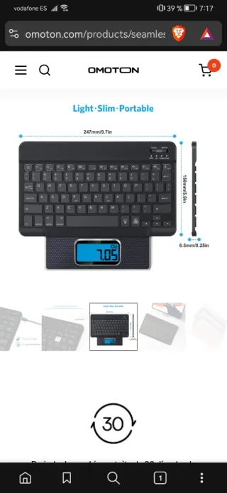 Teclado Bluetooth OMOTON Negro Retroiluminado