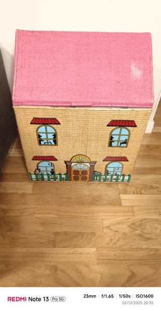 Baúl casa mimbre gran capacidad beige/rosa