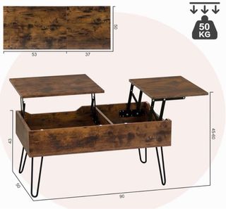 Mesa Centro Elevable WOLTU Madera y Metal