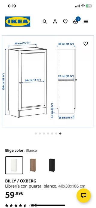Armario Ikea Billy con puerta blanco