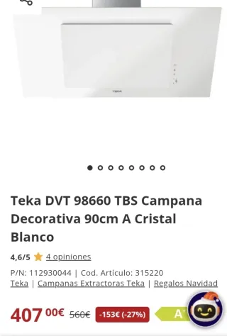 Campana extractora cocina TEKA blanca