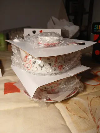 Conjunto tetera y vaso porcelana