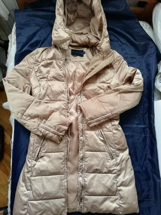 Abrigo TINTORETTO largo PLUMAS dorado L cremallera