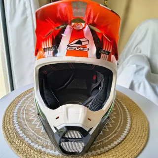 Casco Motocross EVS Naranja Blanco Negro