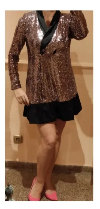 Vestido blazer lentejuelas dorado