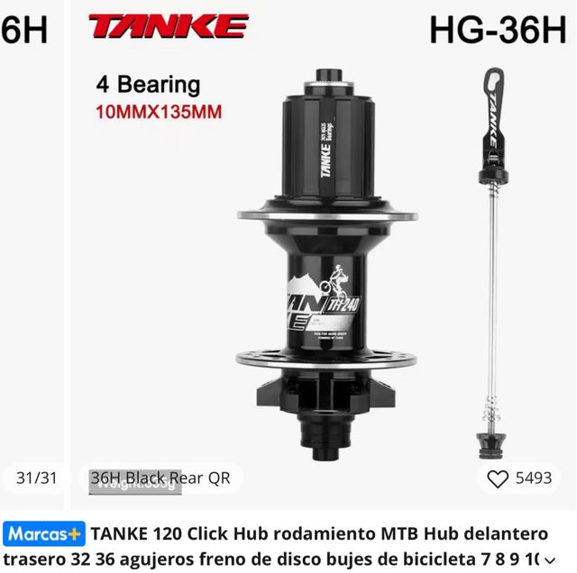 Buje TANKE TH 240 MTB 36H Nero
