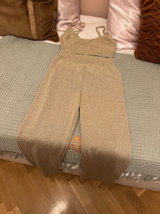 Conjunto Top y Pantalón Tejido Beige