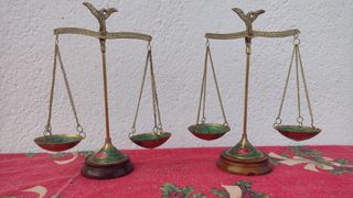 2 Bilance, bilance della giustizia in bronzo/ottone