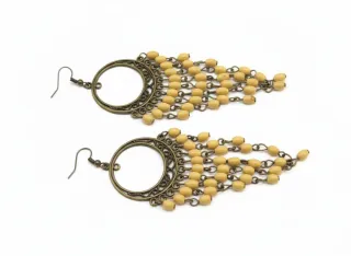 Pendientes Chandelier Boho Vintage Beige Plateado